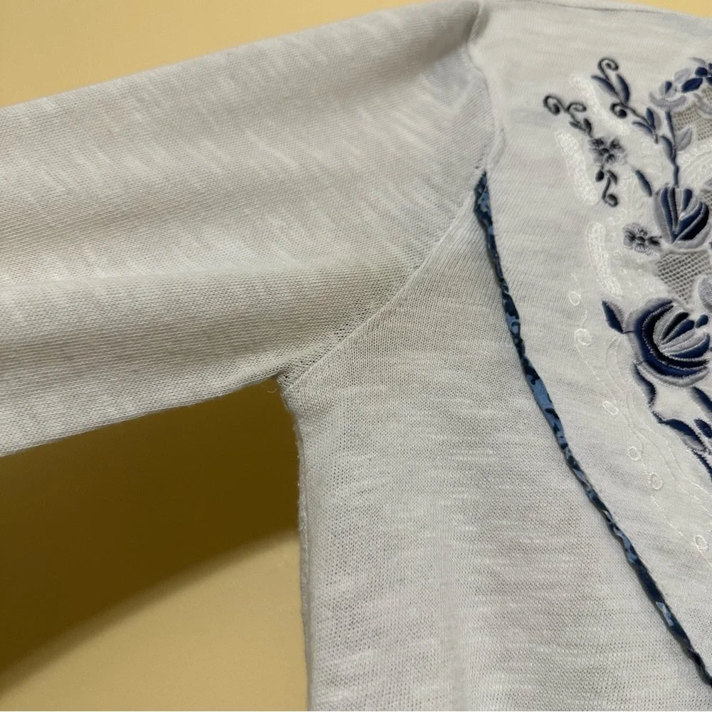 Free People Sundance Kid Western Ivory Blue Embroidered Henley Top Women Small